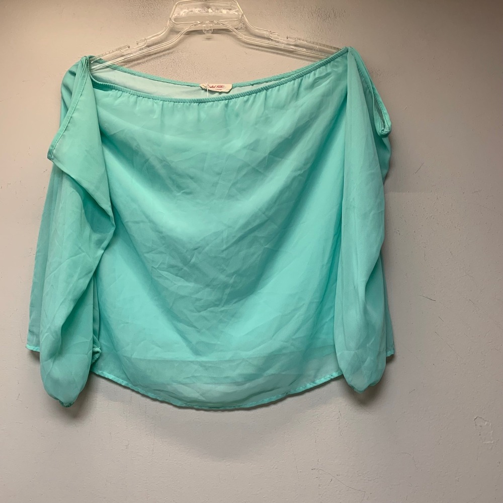 Rachel Kate Blouse Womens Medium Turquoise Excellent Off Shoulder Chiffon KT3216